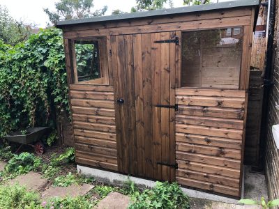 7.6 x 6 pent sturdy garden shed installed in Ealing Basingstoke 03